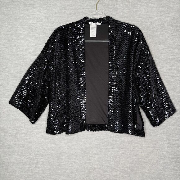 Chico’s Kimono Jacket Size 0 XXS/XS Velvet SequinOpen Holiday Formal Cardigan - Picture 1 of 6